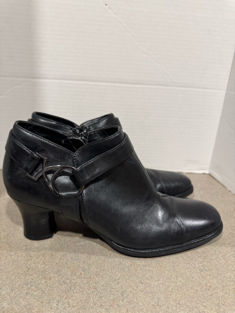 Clarks Black Leather Healed Ankle Boots with Decorative Buckle